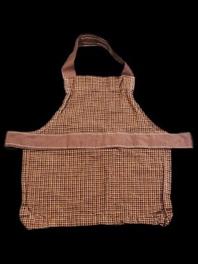 #IC106 Kids Brown Plaid Kitchen Apron with Neck Strap and Velcro Waist Tie